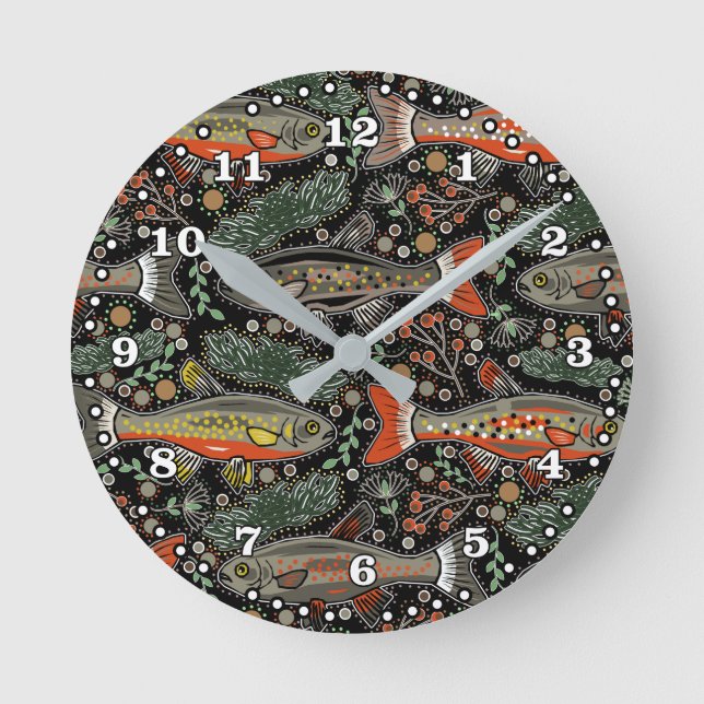 Reloj Redondo Mediano Pescado de agua dulce, diseño elegante, trucha, pe (Anverso)