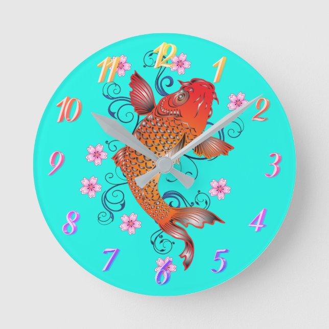 Reloj Redondo Mediano Pescado de Koi (Anverso)