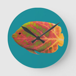 Reloj Redondo Mediano Pescado tropical de hoja de ave 1