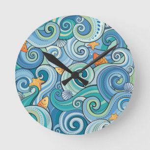 Reloj Redondo Mediano Pescados entre el modelo de ondas