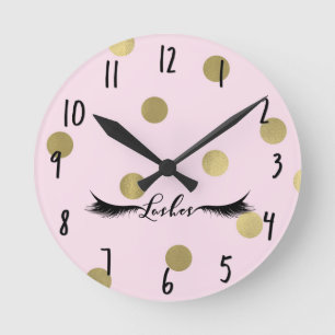 Reloj Redondo Mediano Pestañas de Salón Modern Glam con lunares rosados 