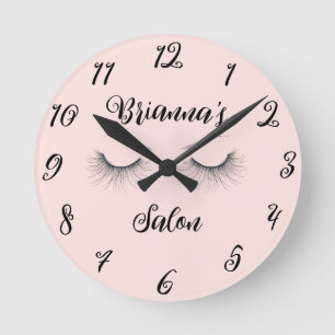 Reloj Redondo Mediano Pestañas Postizas Elegantes Rosa Salón Personaliza