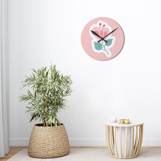 Reloj Redondo Mediano Pétalo de flor rosa pastel con tallo (Subido por el creador)