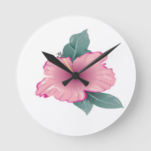 Reloj Redondo Mediano Pétalos florecientes de flores con hojas verdes