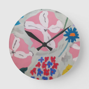 Reloj Redondo Mediano Petunias y flores de verano