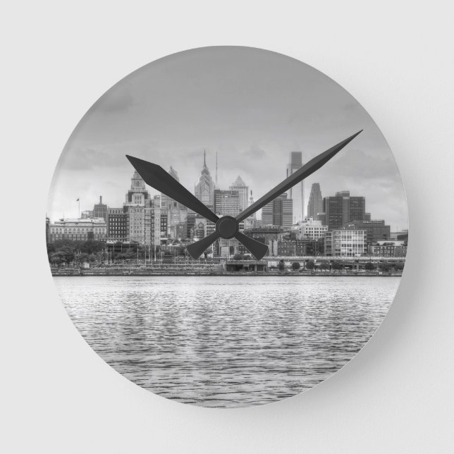 Reloj Redondo Mediano Philadelphia skyline in black and white (Anverso)