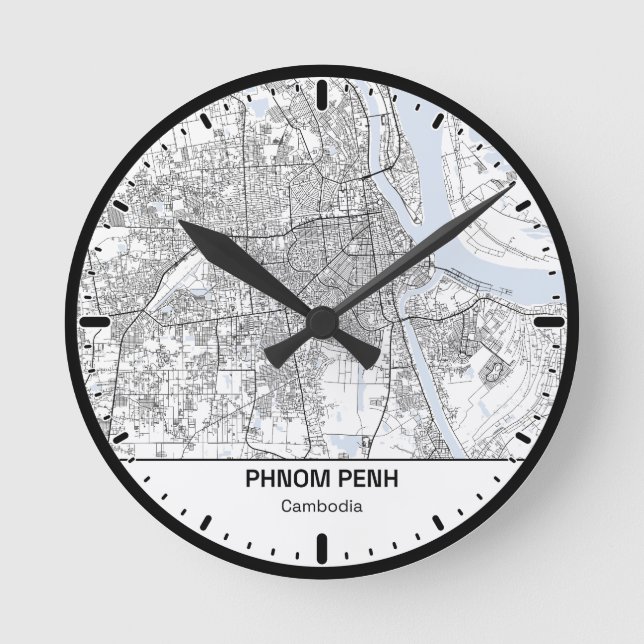 Reloj Redondo Mediano Phnom Penh Clock City Line Art (Anverso)
