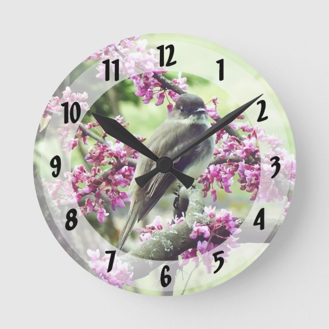 Reloj Redondo Mediano Phoebe en un árbol Redbud (Anverso)