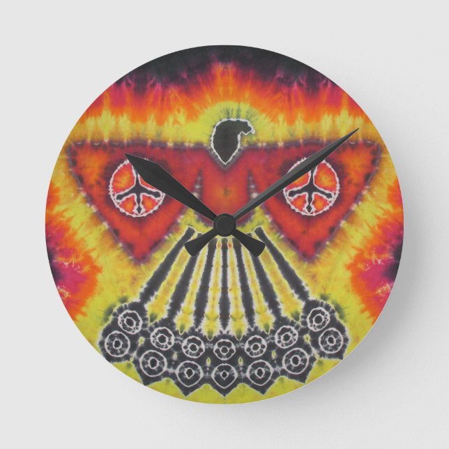 Reloj Redondo Mediano Phoenix Bird Peace Signs Tye (Anverso)