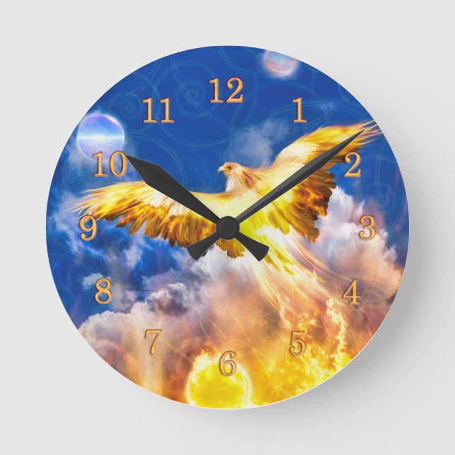 Reloj Redondo Mediano Phoenix Bird RISE POR ENCIMA DE SUS PROBLEMAS (Anverso)