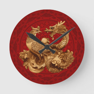 Reloj Redondo Mediano Phoenix y Dragon - en rojo