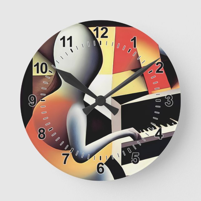 Reloj Redondo Mediano Piano Player - Arte de aerógrafo (Anverso)