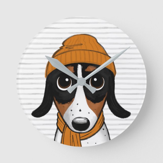 Reloj Redondo Mediano Piebald Dachshund Cute Hipster Dog (Anverso)