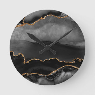 Reloj Redondo Mediano Piedra negra de Purpurina dorado y gris oscuro