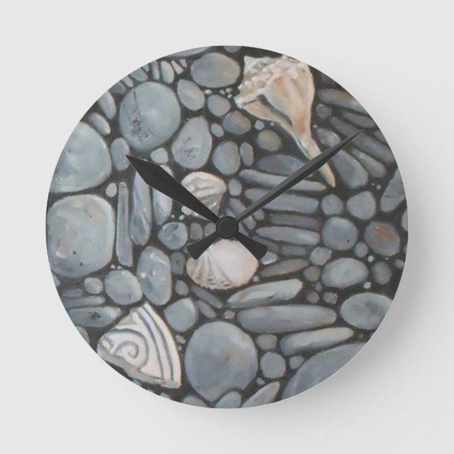 Reloj Redondo Mediano Piedras en la playa conchas rocas rocas Pintando a (Anverso)