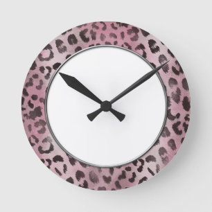 Reloj Redondo Mediano Piel de leopardo en rosa pálido