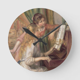 Reloj Redondo Mediano Pierre A Renoir   Jóvenes Chicas en el piano