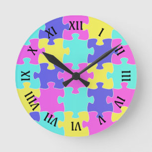 Reloj Redondo Mediano Piezas de rompecabezas de rompecabezas de color ro