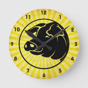 Reloj Redondo Mediano Pig Head; Yellow