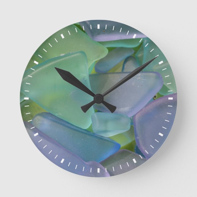 Reloj Redondo Mediano Pila de vidrio azul de la playa, Alaska (Anverso)