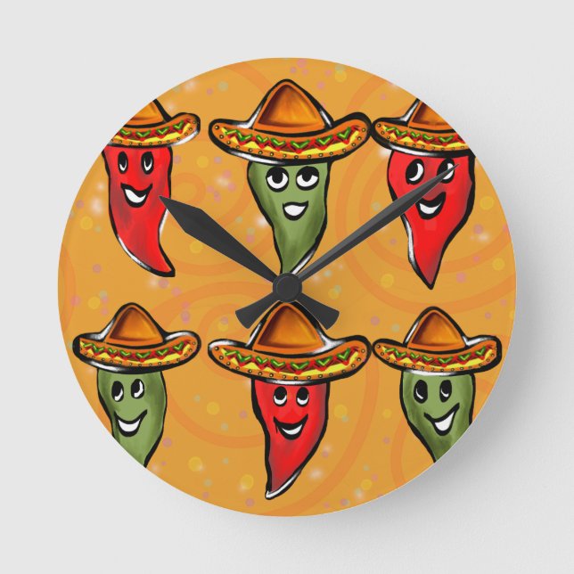 Reloj Redondo Mediano Pimientos del Cinco de Mayo (Anverso)