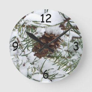 Reloj Redondo Mediano Piña de Pino Nevada I Fotografía de Naturaleza Inv
