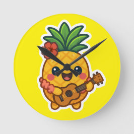 Reloj Redondo Mediano Piña Kawaii sonriente - Tropical