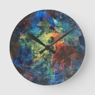 Reloj Redondo Mediano Pinceladas en capas-Arte abstracto pintado a mano