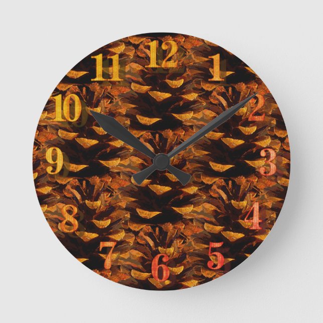 Reloj Redondo Mediano Pinecone pattern rustic fall nature (Anverso)