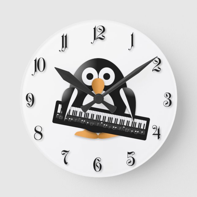 Reloj Redondo Mediano Pingüino con el piano (Anverso)