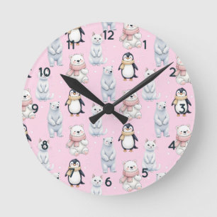 Reloj Redondo Mediano Pingüino de oso Patrón sin costura
