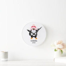 Reloj Redondo Mediano Pingüino Navidades burdos y personalizados en Gorr