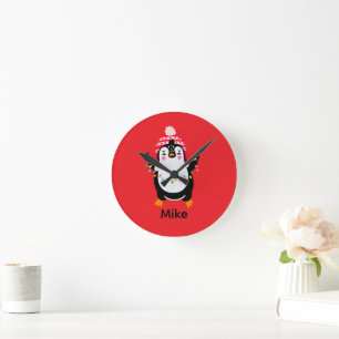 Reloj Redondo Mediano Pingüino torbellino con luces Navidades