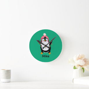 Reloj Redondo Mediano Pingüino torbellino con luces Navidades