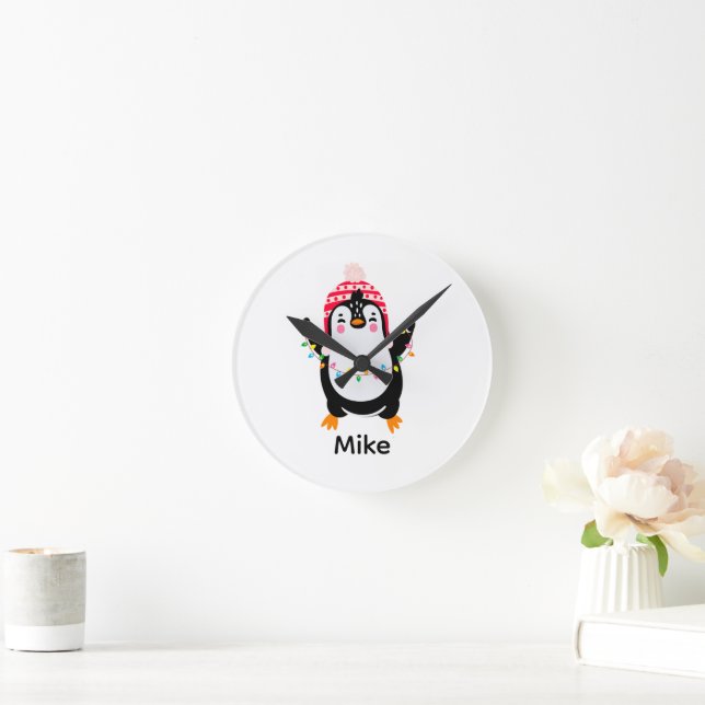 Reloj Redondo Mediano Pingüino torbellino con luces Navidades (Hogar)