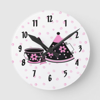 Reloj Redondo Mediano Pink and Black Teapot Kitchen Clock