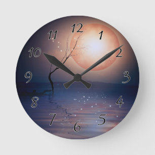 Reloj Redondo Mediano Pink and Blue Fantasy Sparkling Moon over water