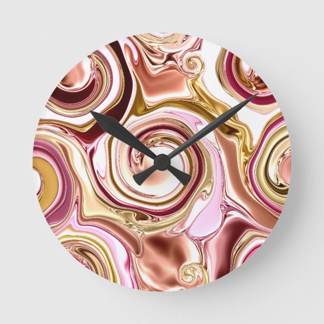 Reloj Redondo Mediano Pink and Gold Swirls (Anverso)