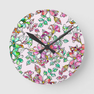 Reloj Redondo Mediano Pink and green flowers