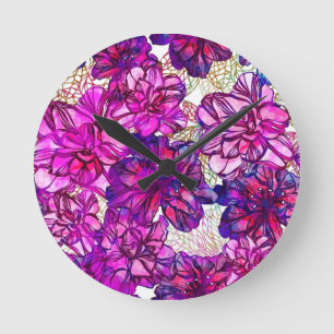 Reloj Redondo Mediano Pink And Purple Abstract Flowers Pattern