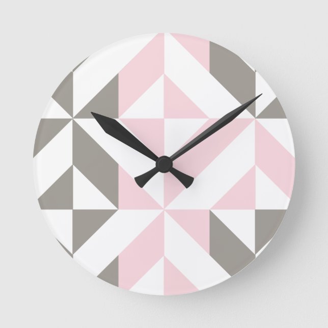 Reloj Redondo Mediano Pink and Silver Geometric ZigZag (Anverso)