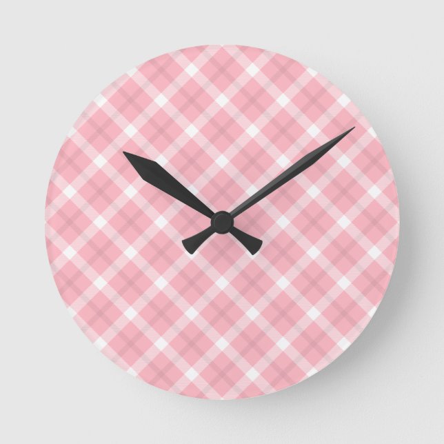 Reloj Redondo Mediano Pink And White Tartan Pattern (Anverso)