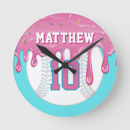 Reloj Redondo Mediano Pink & Blue Baseball Drip