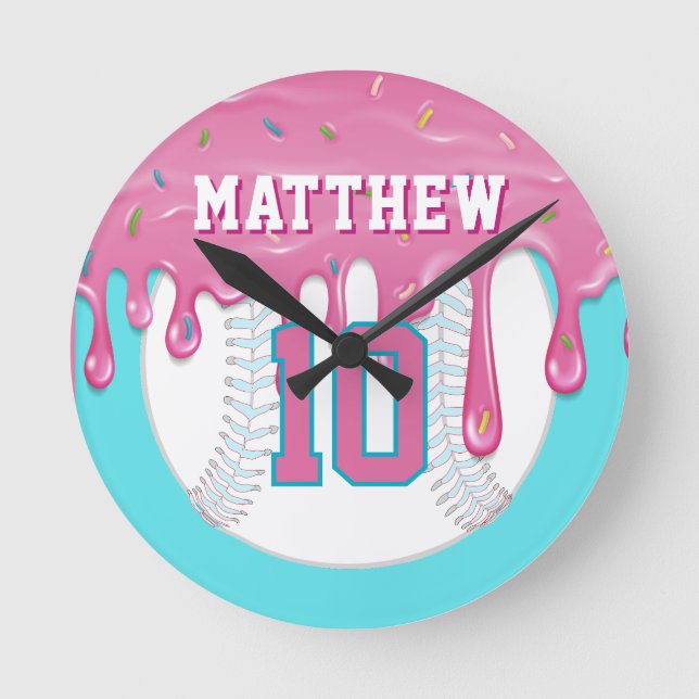 Reloj Redondo Mediano Pink & Blue Baseball Drip (Anverso)