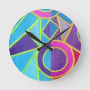 Reloj Redondo Mediano Pink Blue Purple Abstract Art Geometric Design