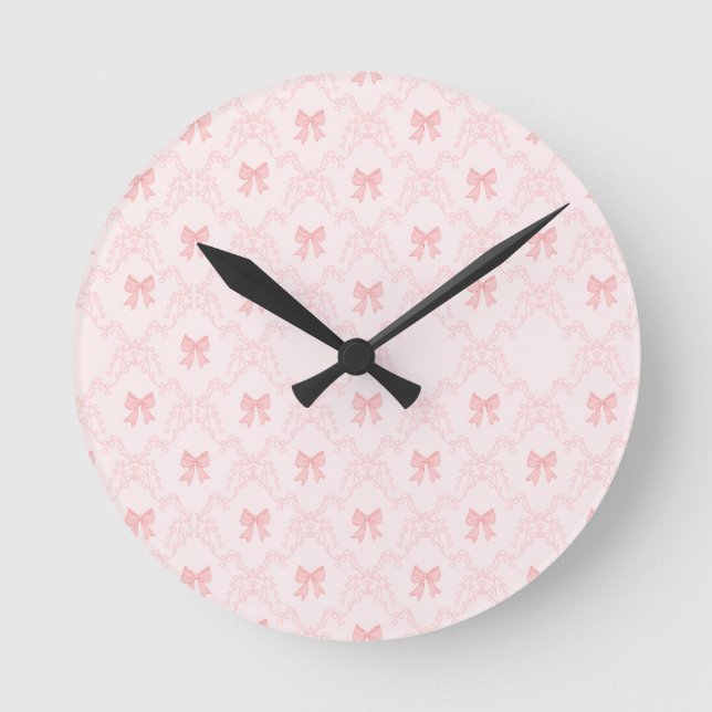 Reloj Redondo Mediano Pink Bow Aesthetic Notebook – Cute & Feminine Jour (Anverso)