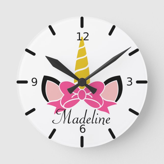 Reloj Redondo Mediano Pink Bow Unicorn (Anverso)