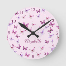 Reloj Redondo Mediano Pink Butterflies Pattern Custom Name