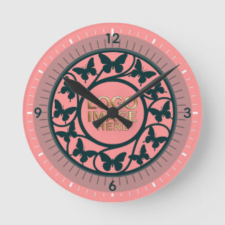 Reloj Redondo Mediano Pink Butterfly Filigree Customizable Decor