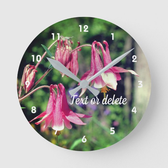 Reloj Redondo Mediano Pink Columbine Flowers Close Up Personalized (Anverso)